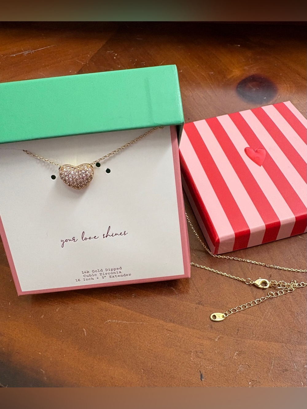 Pink Pavé Puffy Heart cubic zirconia pendant necklace